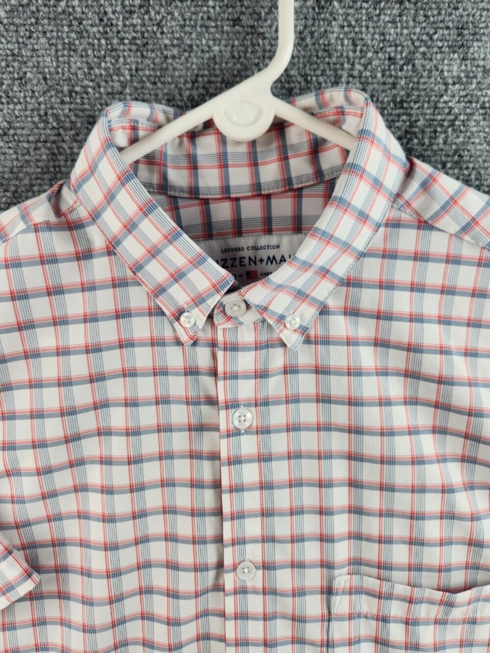 Mizzen Main Leeward Short Sleeve Plaid Red White Blue Large Trim Fit USA Made